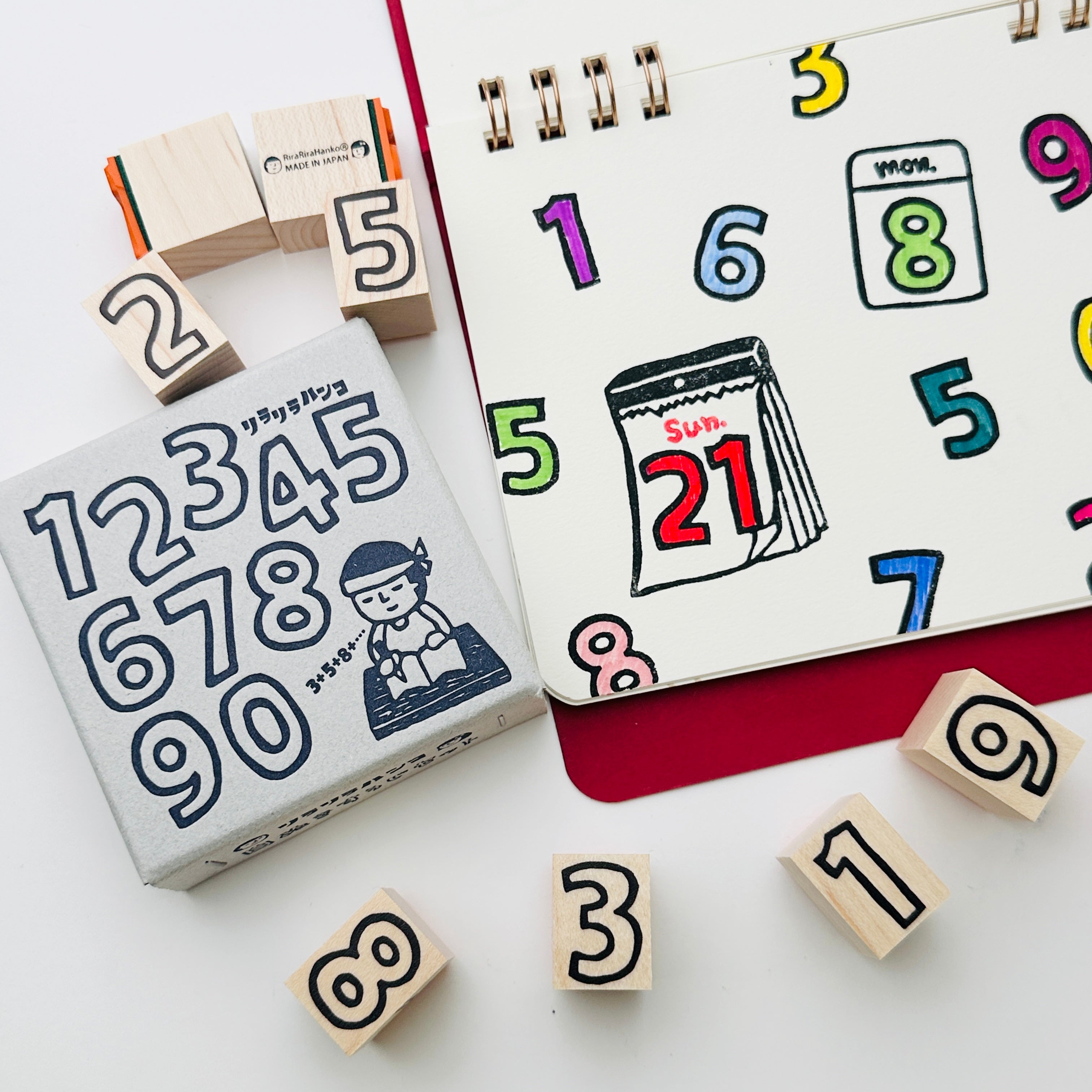 箱付【白抜き】Rira数字10本セット*ラバースタンプ ”Letters pulled out in white ”Number Set(Boxed)