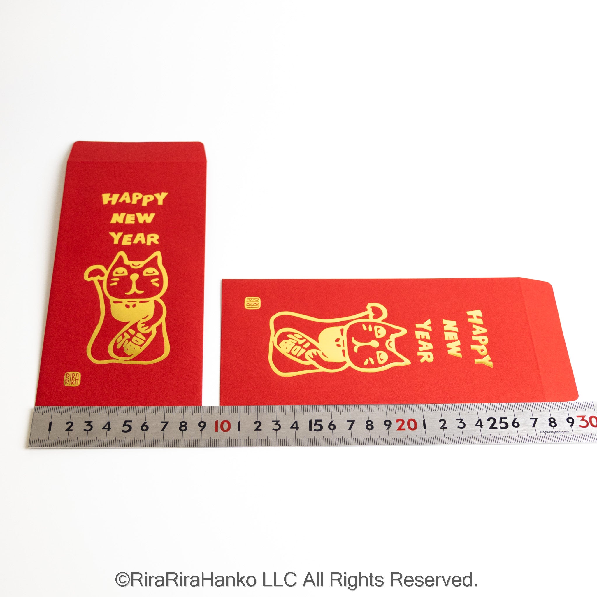 Maneki Neko Gold-Foil Red Gift Envelopes (Set of 2) | Lucky Cat Otoshidama Pouches