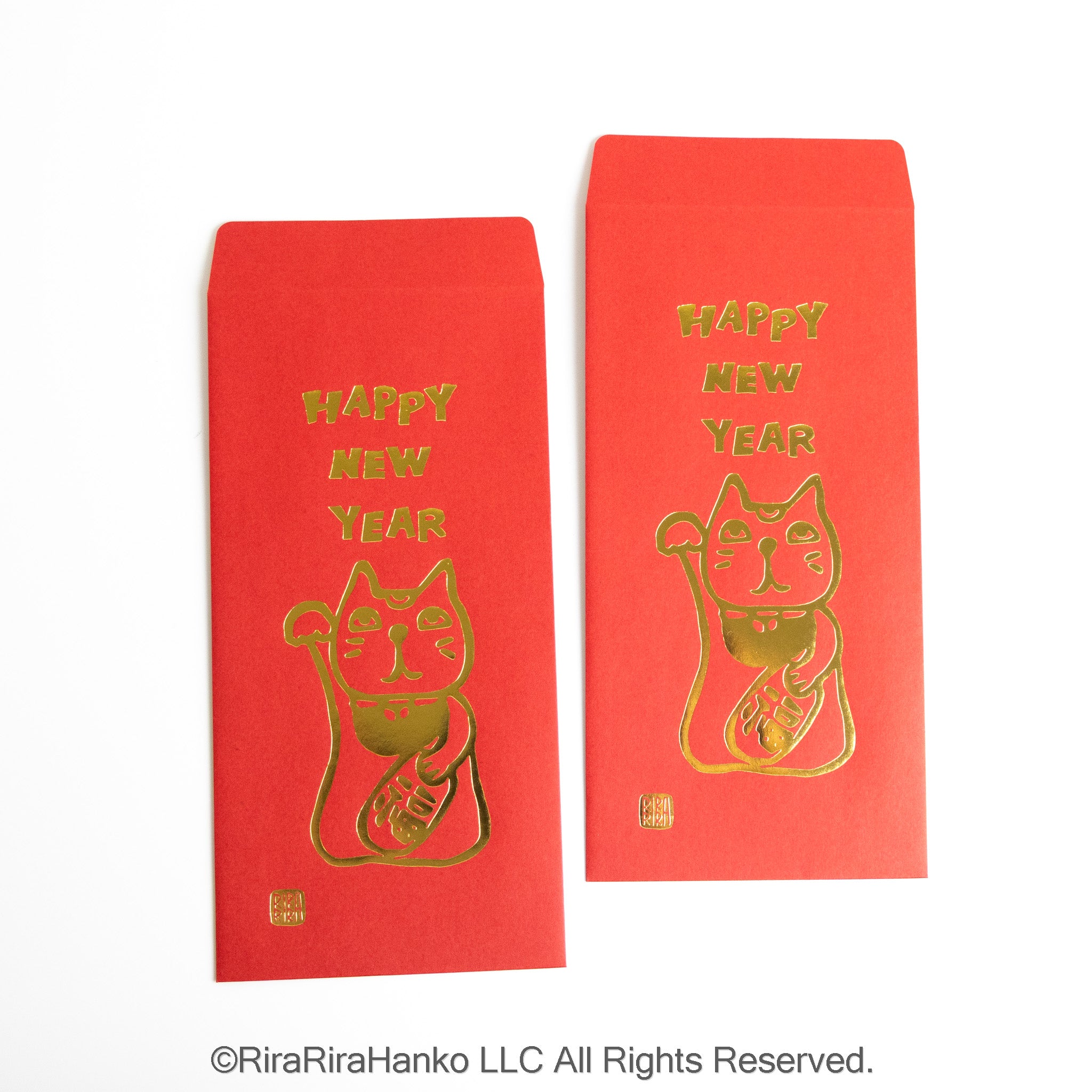 Maneki Neko Gold-Foil Red Gift Envelopes (Set of 2) | Lucky Cat Otoshidama Pouches