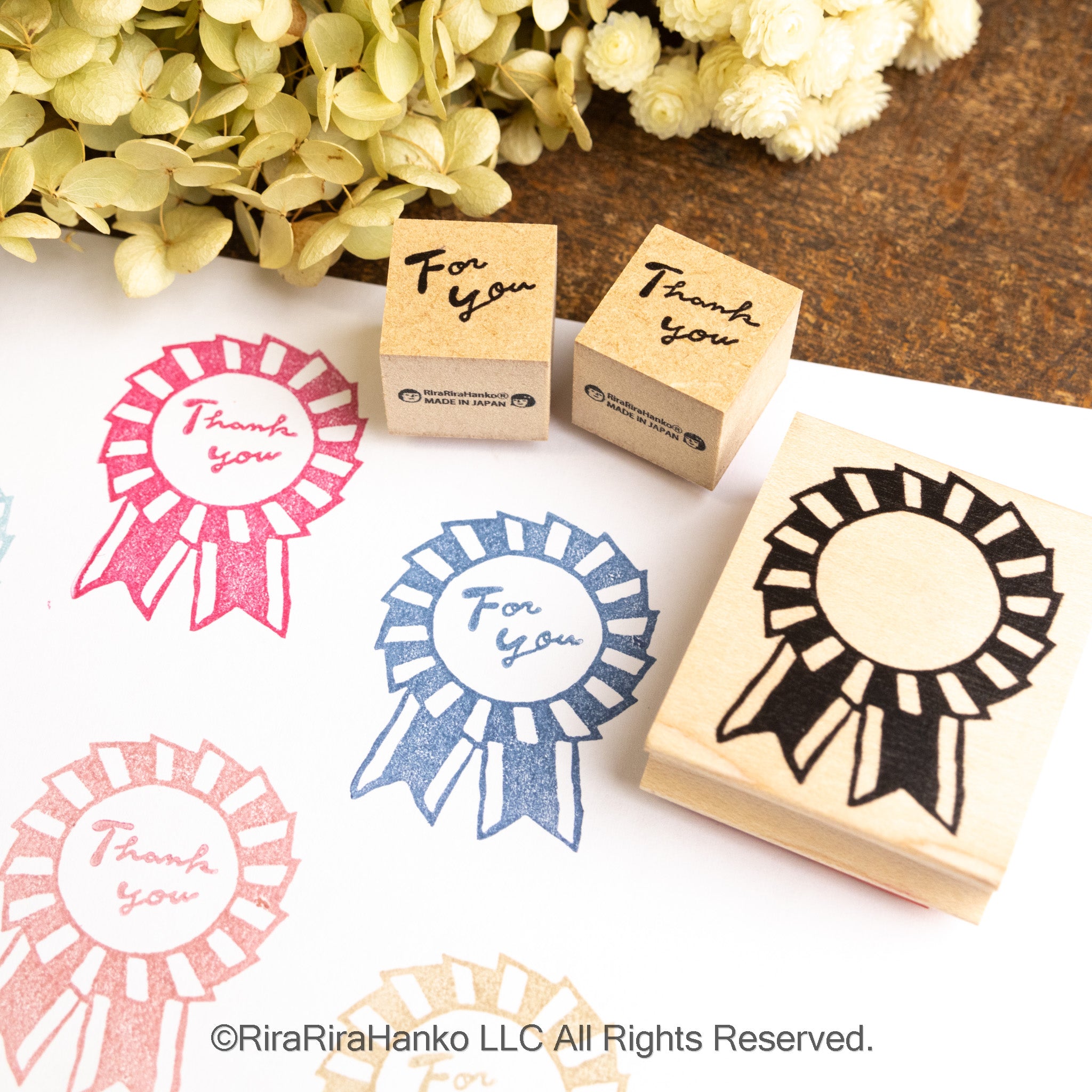 Mini Text Stamp Set – “Thank you” & “For you” Rubber Stamp Duo (20mm Square)